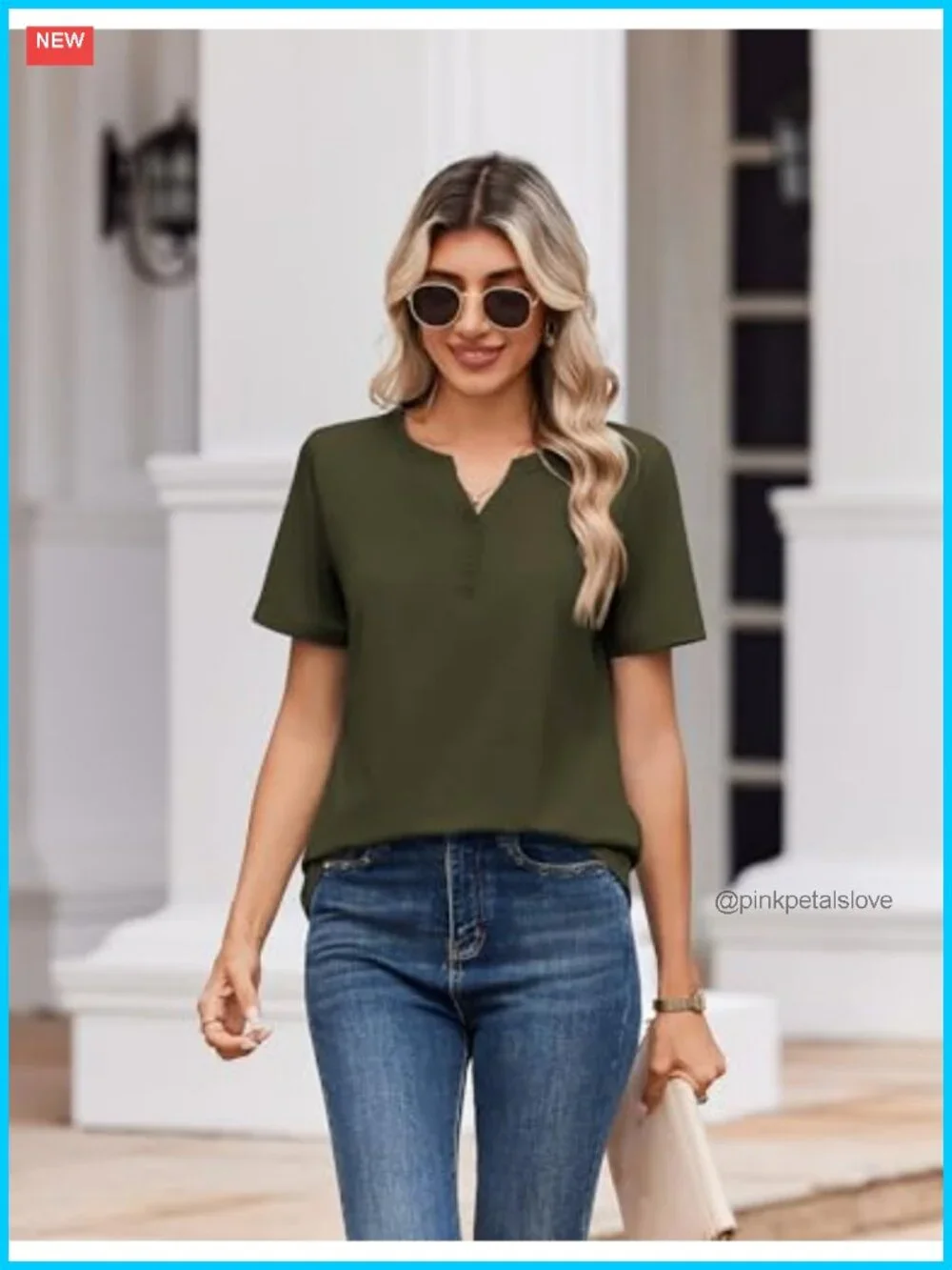 Zeagoo Womens Summer Top V Neck Short Sleeve Henley Blouse Casual